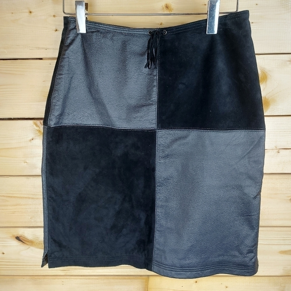 Genuine Suede And Leather Skirt Size 9 Fully Lined - Picture 3 of 8